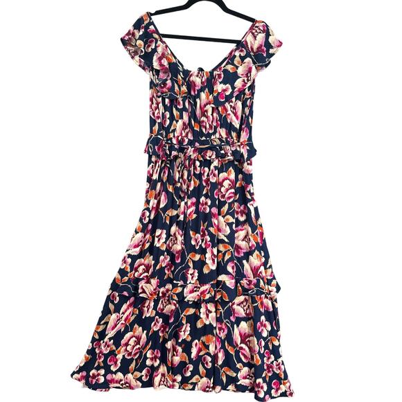 Band Gypsies Dress Women M Dark Floral Maxi Button Down Flowy Boho Prairie New - Picture 2 of 16